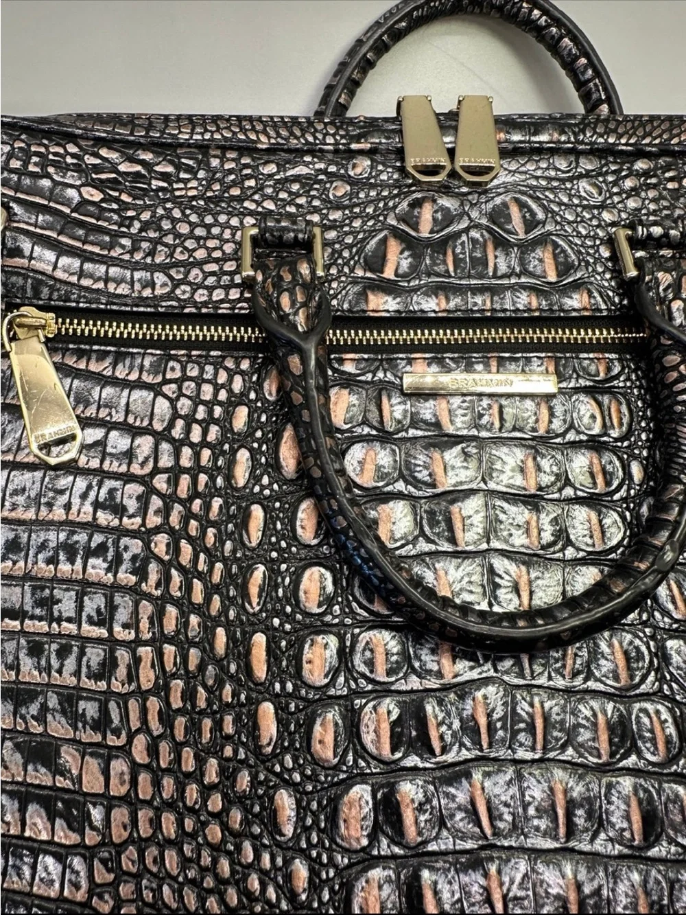 Brahmin Croc Embossed Leather Business Tote Laptop Bag